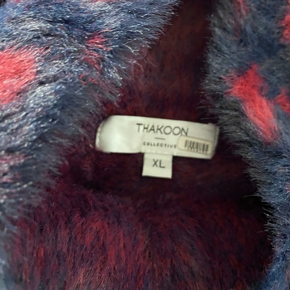 Thakoon Collective Fuzzy Sweater Pull On Mock Neck Red Blue Size XL - Picture 6 of 10